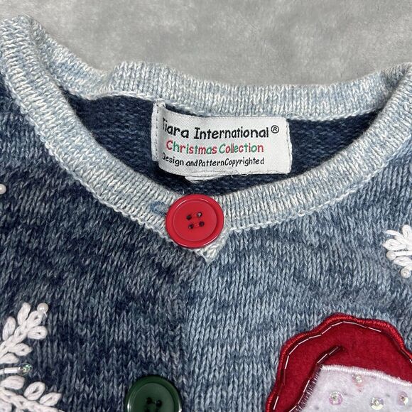 Vtg Tiara International Christmas Sweater Women Button Cardigan holiday party - Picture 2 of 13